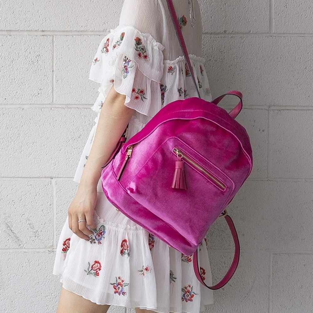 Handbag Republic magenta velvet backpack